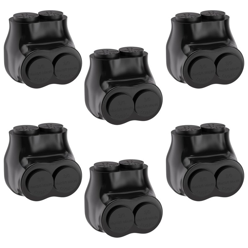 STARELO 6PCS 2 Port Insulated Connector, Single-Sided Splice, Multi Tap Cable Connector for Copper and Aluminum Wires, Slotted Hex, Black Vinyl Coated, Pre-Filled Oxide Inhibitor (3/0-6 AWG) - Image 1